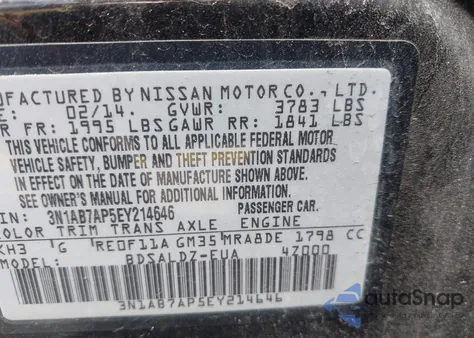 2014 Nissan Sentra Fe+ S/Fe+ Sv/S/Sl/Sr/Sv from USA, damaged, VIN 3N1AB7AP5EY214646